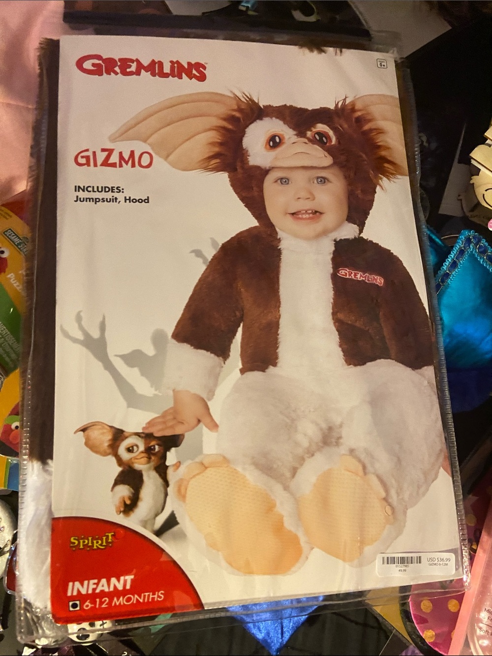 Spirit Gremlins Gizmo Infant Costume - Brown & Cream Plush Jumpsuit with Hood